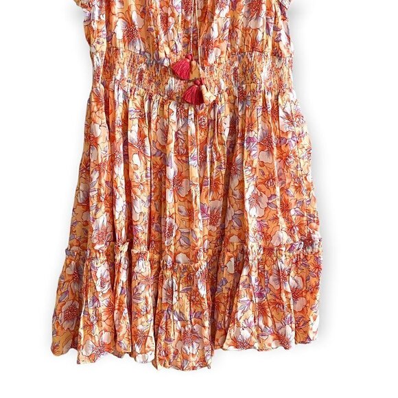 NWT ‎ Poupette St Barth Triny Floral Mini dress, Size L, Orange Esterel - Picture 5 of 16
